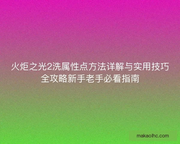 火炬之光2洗属性点方法详解与实用技巧全攻略新手老手必看指南
